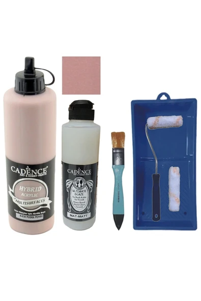 Mobilya Boyası-Cadence Multisurface H-030 Pudra Pembe 500Ml Ultimate Vernik Mat 250Ml Saten Rulo Set ürün görseli 1