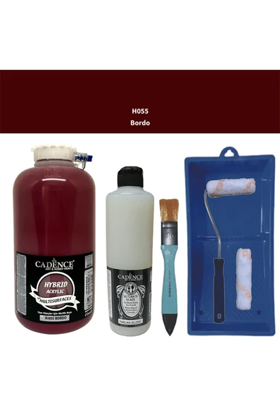 Mobilya Boyası-Cadence Multisurface H-055 Bordo 2Lt Ultimate Parlak Vernik 500Ml Saten Rulo Set ürün görseli 1
