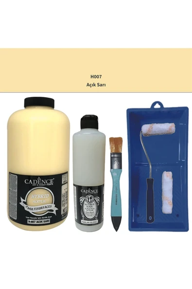 Mobilya Boyası-Cadence Multisurface H-007 Açık Sarı 2Lt Ultimate Parlak Vernik 500Ml Saten Rulo Set ürün görseli 1