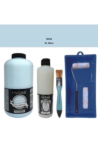 Mobilya Boyası-Cadence Multisurface H-036 M.Mavi 2000Ml Ultimate Vernik Mat 500Ml Saten Rulo Set ürün görseli 1