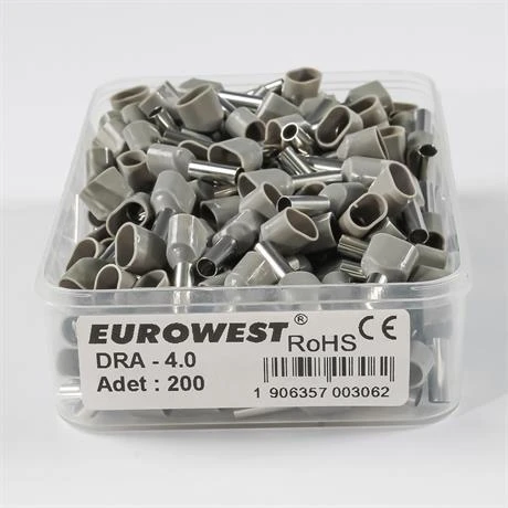 Eurowest 2x4,00mm Gri Çift Girişli İzoleli Yüksük ( 1 Kutu 200 Adet ) ürün görseli 1