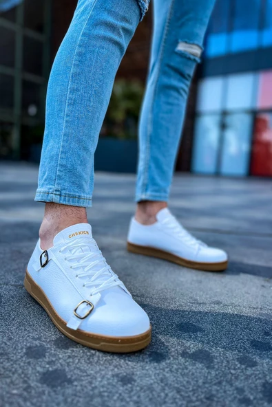 CH191 - CKT Side Buckle Erkek Ayakkabı BEYAZ ürün görseli 1