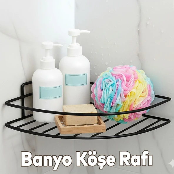 Tek Katlı Duş Şampuanlık Banyo Rafı Metal Şampuan ve Aksesuar Düzenleyici Vidalı Montaj Siyah Renk ürün görseli 1