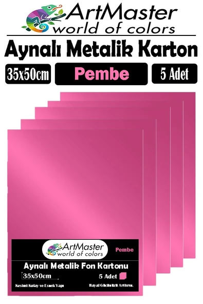 Pembe Renkli 35x50 Metalik Aynalı Fon Kartonu 5 Adet 1 Paket ArtMaster Metalik Aynalı Fon Kartonu ürün görseli 1