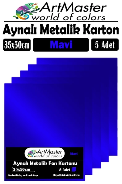 Mavi Renkli 35x50 Metalik Aynalı Fon Kartonu 5 Adet 1 Paket ArtMaster Metalik Aynalı Fon Kartonu ürün görseli 1