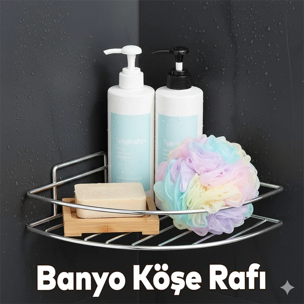 Tek Katlı Duş Şampuanlığı Paslanmaz Çelik Banyo Köşe Rafı Vidalı Sağlam ve Şık Tasarım Krom Renk ürün görseli 1