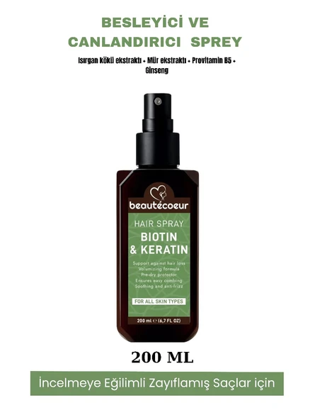 Beautecoeur güçlendirici ve onarıcı  biotin ve keratin saç bakım spreyi ürün görseli 1