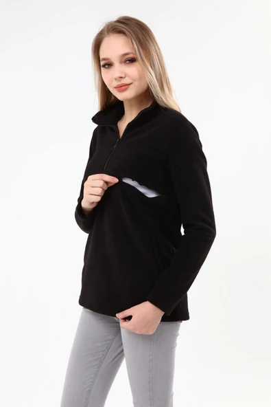 Luvmabelly MYRA4550 Fermuarlı Emzirme Polar -Siyah ürün görseli 1