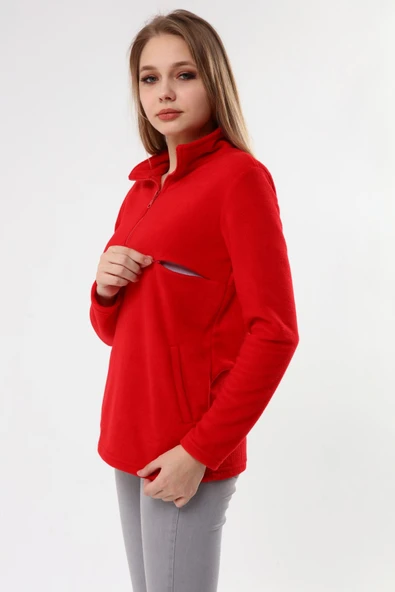 Luvmabelly MYRA4553 Fermuarlı Emzirme Polar -Kırmızı ürün görseli 1