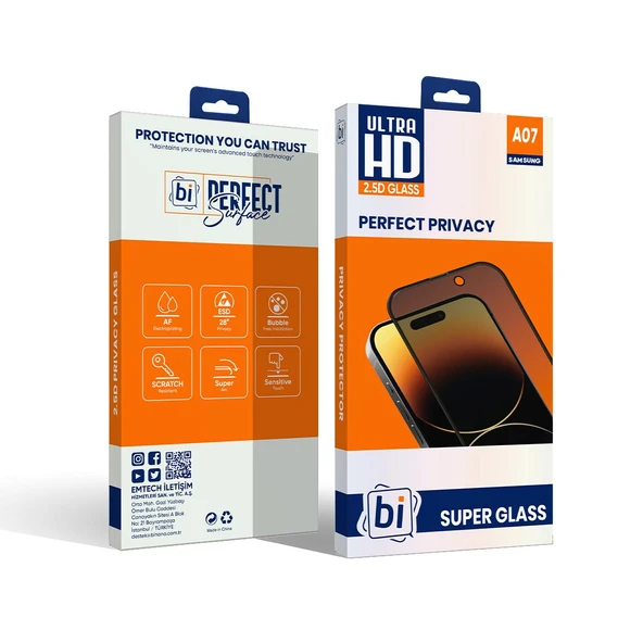 Bİ 2,5D PRIVACY SUPER GLASS SAMSUNG A07 EKRAN KORUYUCU ürün görseli 1