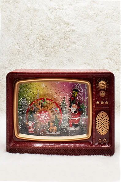Dekoratif Nostalji TV Kar Küresi Kırmızı Yılbaşı Süsü 20*25*9CM ürün görseli 1
