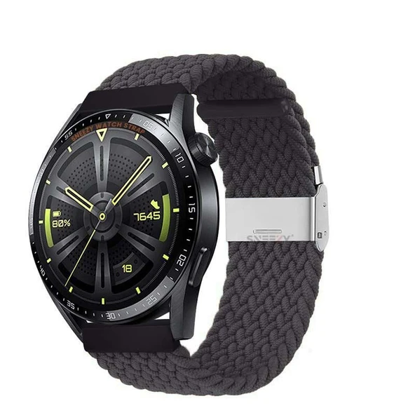 Sneezy Huawei Watch Gt4 46mm İle Uyumlu 22mm Metal Klips Solo Fiberlink Örgü Kordon  Füme ürün görseli 1