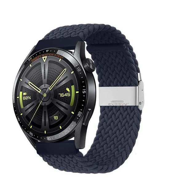Sneezy Huawei Watch Gt4 46mm İle Uyumlu 22mm Metal Klips Solo Fiberlink Örgü Kordon  Lacivert ürün görseli 1