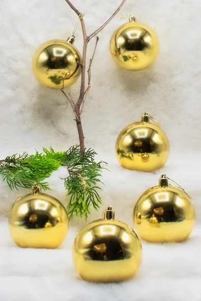 Waldern Yılbaşı Çam Ağacı Süsü Gold 8 Cm 6lı Cici Top ürün görseli 1