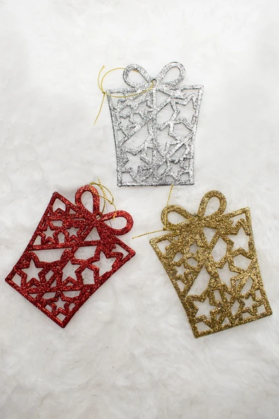 3lü Hediye Paketi Gold-gümüş-kırmızı Yılbaşı Çam Ağacı Süsü 11*8cm ürün görseli 1