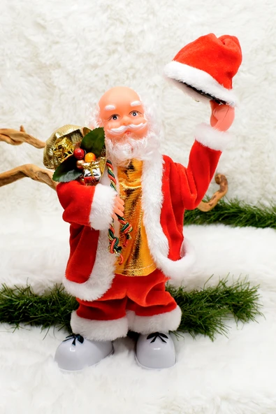 Hareketli Şapkalı Noel Baba Santa Claus Yılbaşı Süsü 30CM ürün görseli 1