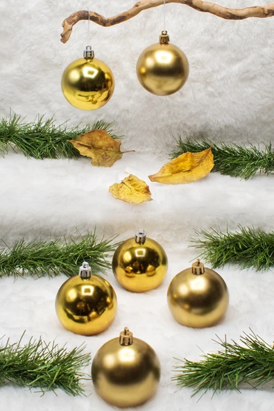 6 cm 6lı Gold Cici Top (3 Parlak-3 Metalize) Yılbaşı Ağacı Süs ürün görseli 1
