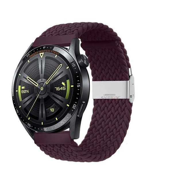 Sneezy Huawei Watch Gt4 46mm İle Uyumlu 22mm Metal Klips Solo Fiberlink Örgü Kordon  Mürdüm ürün görseli 1