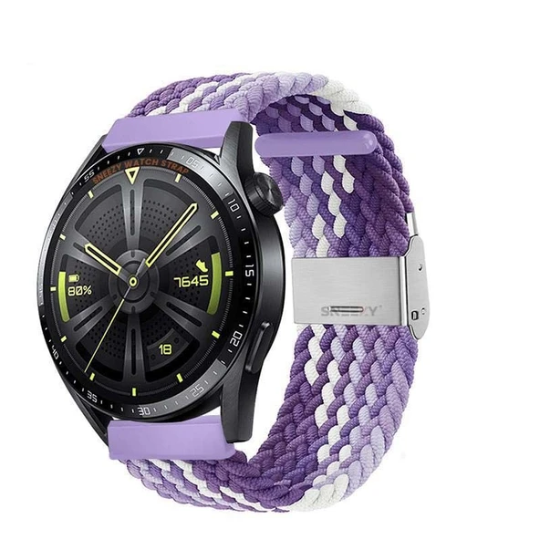 Sneezy Huawei Watch Gt4 46mm İle Uyumlu 22mm Metal Klips Solo Fiberlink Örgü Kordon  Lila Beyaz ürün görseli 1