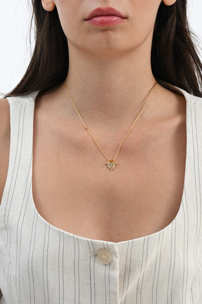 925 ayar Gümüş altın yaldızlı zirkon taşlı geometrik serenay kolye SGTL13096GOLD ürün görseli 1