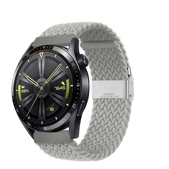 Sneezy Huawei Watch Gt4 46mm İle Uyumlu 22mm Metal Klips Solo Fiberlink Örgü Kordon  Gri ürün görseli 1