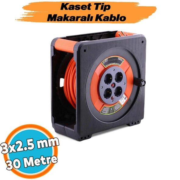 Seyyar Makaralı CCA Uzatma Kablosu 3x2.5 mm 30 Metre 4 Prizli Monofaze Termal Sigortalı Plastik ürün görseli 1