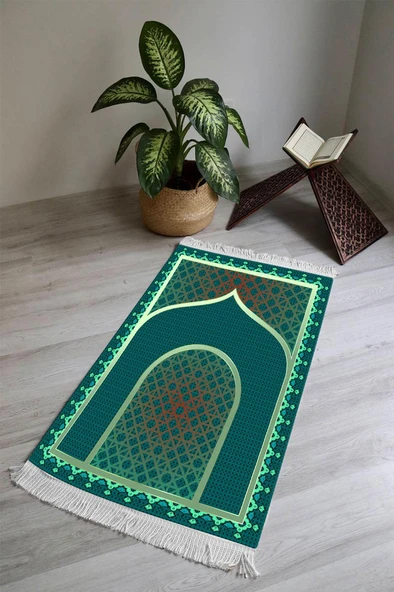 Dijital Baskı Kaymaz Tabanlı Yıkanabilir Püsküllü Seccade SCD0002 RENKLİ 70 X 110 ürün görseli 1
