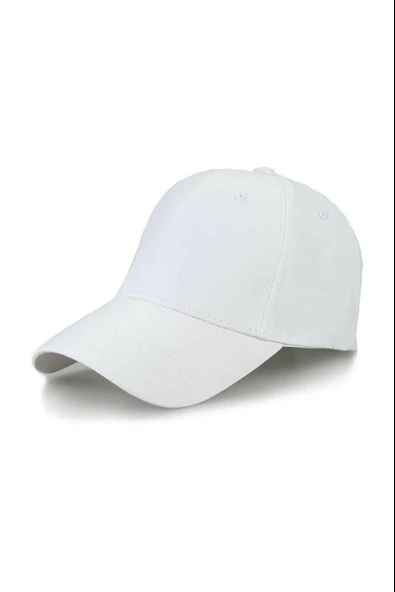 Düz Beyaz Şapka Sportif Cap - Resim 5