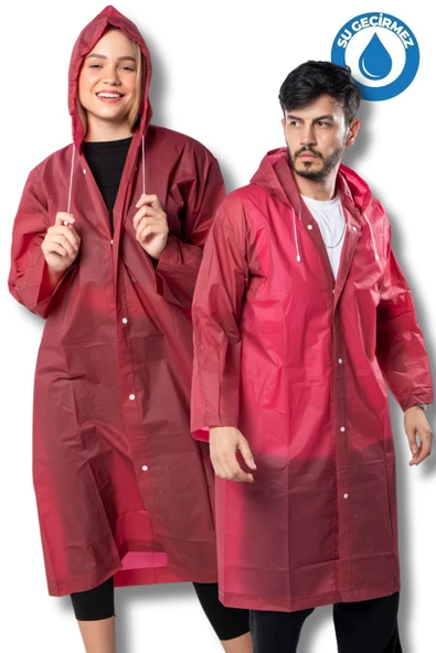 Kadın Erkek Yağmurluk Kapüşonlu Çıtçıtlı Eva Bordo Yağmurluk Bymmrc881r07 ürün görseli 1