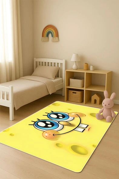 Parlak Kadife Kumaş Dijital Baskı Dot Kaymaz Tabanlı Çocuk ve Genç Odası Halısı H0468 RENKLİ 120 X 180 ürün görseli 1