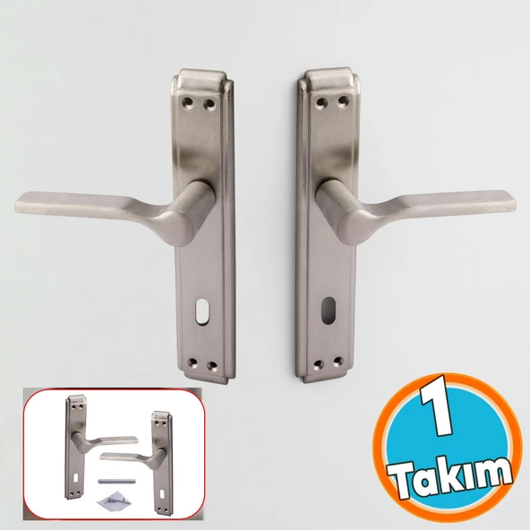 Kapı Kolu İç Oda Aynalı Sağa Sola Uygun Saten Renk Dış Ahşap Pvc Metal Çelik Kapısı Tutamağı 1 Takım ürün görseli 1