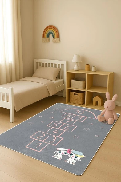 Parlak Kadife Kumaş Dijital Baskı Dot Kaymaz Tabanlı Çocuk ve Genç Odası Halısı H0750 RENKLİ 80 X 200 ürün görseli 1