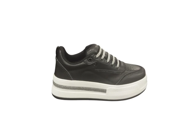 Ventes 319Z Ortopedik 5 cm Kalın Taban Simli Taş Şeritli Günlük Kadın Sneaker Ayakkabı ürün görseli 1
