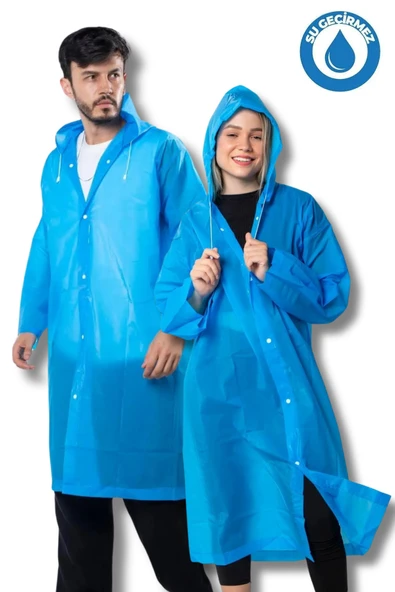 Kadın Erkek Yağmurluk Kapüşonlu Çıtçıtlı Eva Mavi Yağmurluk Bymmrc881r08 ürün görseli 1