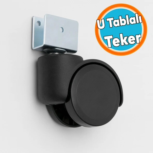 Dönerli Koltuk Tekeri Kısa U Tablalı Siyah Metal Gövde Dayanıklı Yapı 360 Derece Döner Mekanizma ürün görseli 1