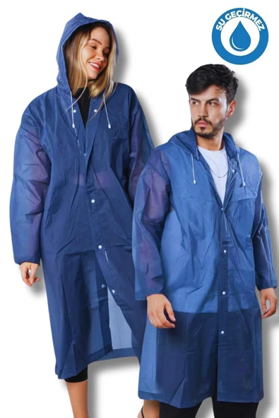 Kadın Erkek Yağmurluk Kapüşonlu Çıtçıtlı Eva Lacivert Yağmurluk Bymmrc881r04 ürün görseli 1