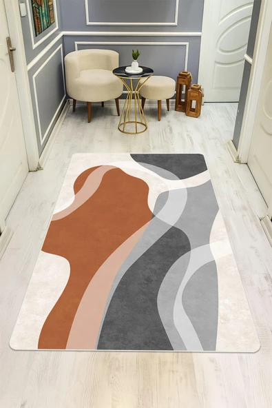 Parlak Kadife Kumaş Dijital Baskı Modern Desenli Dot Kaymaz Tabanlı Halı H1071 RENKLİ 100 X 300 ürün görseli 1