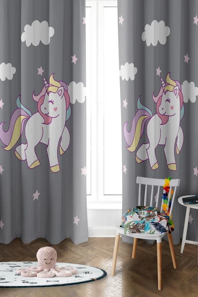 Parlak Saten Mikro Kumaş Çift Kanat Çocuk Odası Fon Perde Takımı PRD0044 RENKLİ 140 X 270 ürün görseli 1