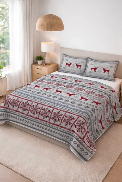 Parlak Kadife Kumaş Kapitoneli Çift Kişilik Yatak Örtüsü Seti (3 Parça) CKY0021 RENKLİ 240 X 260 ürün görseli 1