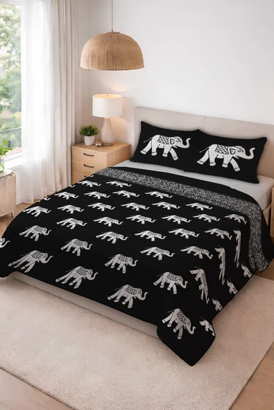 Parlak Kadife Kumaş Kapitoneli Çift Kişilik Yatak Örtüsü Seti (3 Parça) CKY0019 RENKLİ 240 X 260 ürün görseli 1
