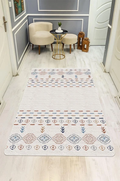 Parlak Parlak Kadife Kumaş Dijital Baskı Etnik Desenli Dot Kaymaz Tabanlı Halı Kumaş Dijital Baskı Dot Kaymaz Tabanlı Mutfak Halısı H0022 RENKLİ 180 X 280 ürün görseli 1