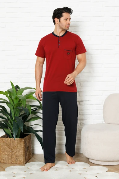 Erkek %100 Pamuklu Pijama Takımı-3 Düğmeli-Yaka Cepli 12384 ürün görseli 1
