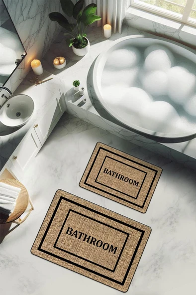 Yıkanabilir Kaymaz Tabanlı Modern Desenli 2'li Banyo Paspas Takımı BPS0039 RENKLİ 60 X 90 ürün görseli 1