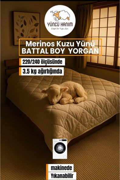Yüncü Hanım Battal Ebat Merinos Kuzu Yünü Yorgan (%100 SAF MERİNOS KUZU YÜNÜ) 220 X 240 Cm Ebat, 3500 gram ürün görseli 1