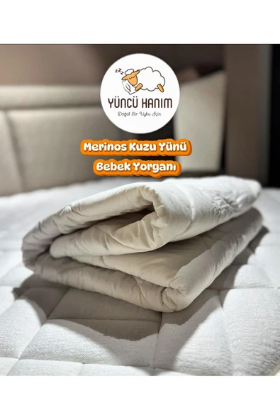 Yüncü Hanım %100 Merinos Kuzu Yünü Dolgulu Bebek Yorganı 95x145 cm+ Yün Dolgu Bebek Yastığı Hediyeli ürün görseli 1