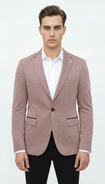 Plus Scorpion Bordo Erkek İtalyan Kesim Blazer Ceket – Kol Yamali, Slim Fit, Şık ve Modern Tasarım ürün görseli 1