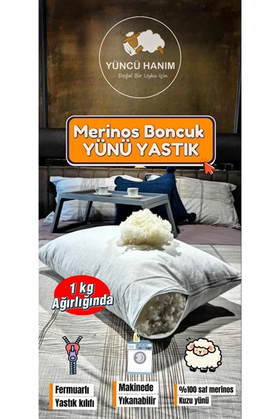Yüncü Hanım %100 Merinos Boncuk Kuzu Yünü Dolgulu Yastık 50 X 70 Cm Ebat , 1000 gram ürün görseli 1