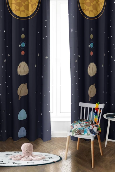 Parlak Saten Mikro Kumaş Çift Kanat Çocuk Odası Fon Perde Takımı PRD0039 RENKLİ 140 X 270 ürün görseli 1