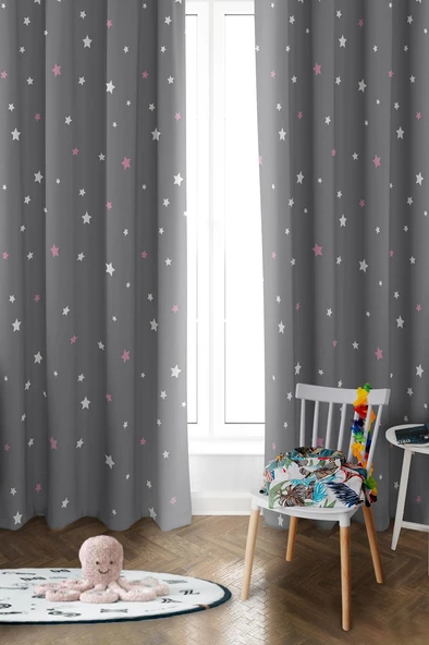 Parlak Saten Mikro Kumaş Çift Kanat Çocuk Odası Fon Perde Takımı PRD0036 RENKLİ 140 X 270 ürün görseli 1