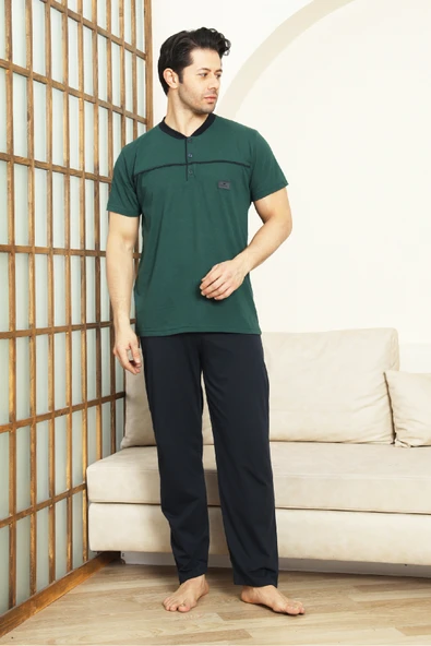 Erkek %100 Pamuk Pijama Takımı -3 Düğmeli-Robalı 12383 ürün görseli 1